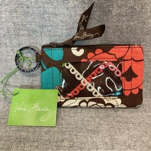 NWT Vera Bradley Zip ID Case Lola Coin Card Pouch Keychain Wallet Floral Brown